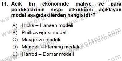 Maliye Politikası 1 Dersi 2015 - 2016 Yılı (Vize) Ara Sınav Soruları 11. Soru