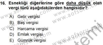 Maliye Politikası 1 Dersi 2015 - 2016 Yılı (Vize) Ara Sınav Soruları 16. Soru