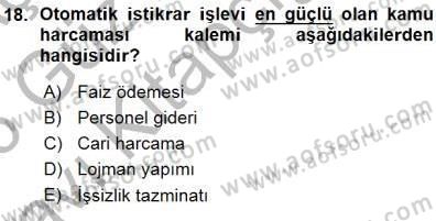 Maliye Politikası 1 Dersi 2015 - 2016 Yılı (Vize) Ara Sınav Soruları 18. Soru
