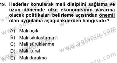 Maliye Politikası 1 Dersi 2015 - 2016 Yılı (Vize) Ara Sınav Soruları 19. Soru