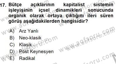 Maliye Politikası 1 Dersi 2015 - 2016 Yılı (Final) Dönem Sonu Sınav Soruları 17. Soru