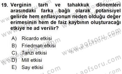 Maliye Politikası 1 Dersi 2015 - 2016 Yılı (Final) Dönem Sonu Sınav Soruları 19. Soru