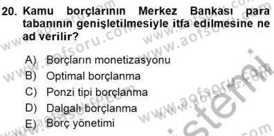 Maliye Politikası 1 Dersi 2015 - 2016 Yılı (Final) Dönem Sonu Sınav Soruları 20. Soru