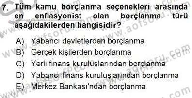Maliye Politikası 1 Dersi 2015 - 2016 Yılı (Final) Dönem Sonu Sınav Soruları 7. Soru