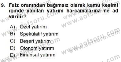 Maliye Politikası 1 Dersi 2015 - 2016 Yılı (Final) Dönem Sonu Sınav Soruları 9. Soru