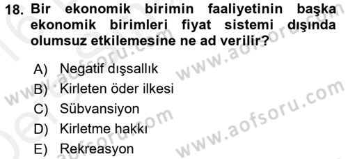 Maliye Politikası 1 Dersi 2015 - 2016 Yılı Tek Ders Sınav Soruları 18. Soru
