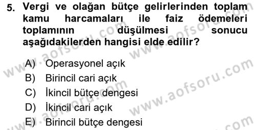 Maliye Politikası 1 Dersi 2015 - 2016 Yılı Tek Ders Sınav Soruları 5. Soru