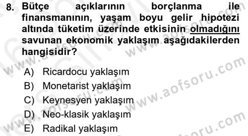 Maliye Politikası 1 Dersi 2015 - 2016 Yılı Tek Ders Sınav Soruları 8. Soru