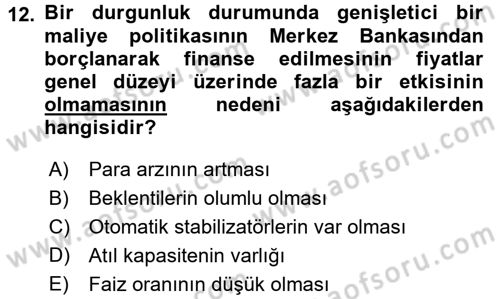 Maliye Politikası 1 Dersi 2016 - 2017 Yılı 3 Ders Sınav Soruları 12. Soru