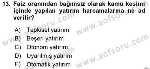 Maliye Politikası 1 Dersi 2016 - 2017 Yılı 3 Ders Sınav Soruları 13. Soru
