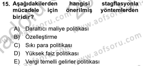 Maliye Politikası 1 Dersi 2016 - 2017 Yılı 3 Ders Sınav Soruları 15. Soru