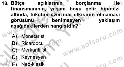 Maliye Politikası 1 Dersi 2016 - 2017 Yılı 3 Ders Sınav Soruları 18. Soru