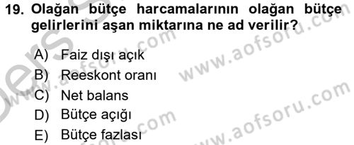 Maliye Politikası 1 Dersi 2016 - 2017 Yılı 3 Ders Sınav Soruları 19. Soru