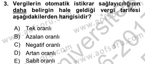 Maliye Politikası 1 Dersi 2016 - 2017 Yılı 3 Ders Sınav Soruları 3. Soru