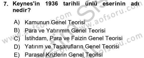 Maliye Politikası 1 Dersi 2016 - 2017 Yılı 3 Ders Sınav Soruları 7. Soru