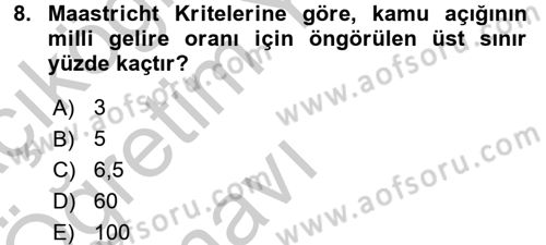 Maliye Politikası 1 Dersi 2016 - 2017 Yılı 3 Ders Sınav Soruları 8. Soru