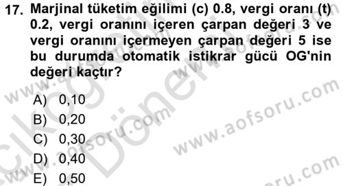 Maliye Politikası 1 Dersi 2016 - 2017 Yılı (Vize) Ara Sınav Soruları 17. Soru