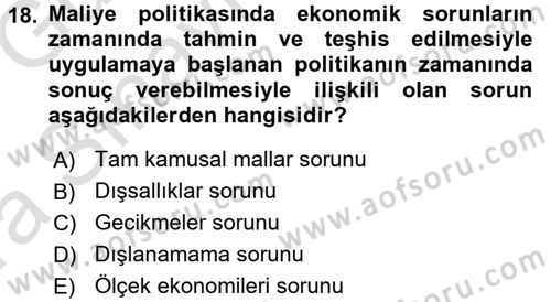 Maliye Politikası 1 Dersi 2016 - 2017 Yılı (Vize) Ara Sınav Soruları 18. Soru