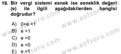 Maliye Politikası 1 Dersi Ara Sınavı Deneme Sınav Soruları 19. Soru