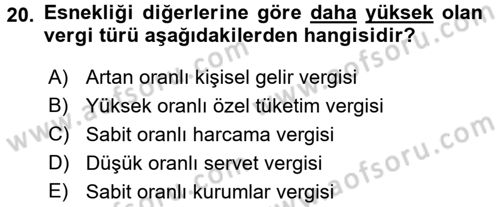 Maliye Politikası 1 Dersi 2016 - 2017 Yılı (Vize) Ara Sınav Soruları 20. Soru