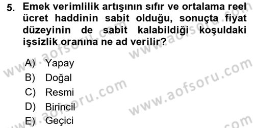 Maliye Politikası 1 Dersi 2016 - 2017 Yılı (Vize) Ara Sınav Soruları 5. Soru