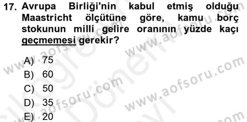 Maliye Politikası 1 Dersi 2016 - 2017 Yılı (Final) Dönem Sonu Sınav Soruları 17. Soru