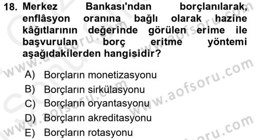Maliye Politikası 1 Dersi 2016 - 2017 Yılı (Final) Dönem Sonu Sınav Soruları 18. Soru