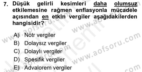 Maliye Politikası 1 Dersi 2016 - 2017 Yılı (Final) Dönem Sonu Sınav Soruları 7. Soru