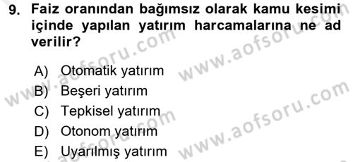 Maliye Politikası 1 Dersi 2016 - 2017 Yılı (Final) Dönem Sonu Sınav Soruları 9. Soru