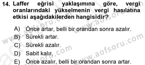 Maliye Politikası 1 Dersi 2017 - 2018 Yılı 3 Ders Sınav Soruları 14. Soru