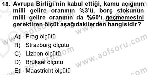 Maliye Politikası 1 Dersi 2017 - 2018 Yılı 3 Ders Sınav Soruları 18. Soru