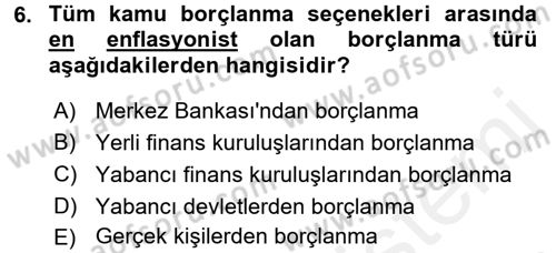 Maliye Politikası 1 Dersi 2017 - 2018 Yılı 3 Ders Sınav Soruları 6. Soru