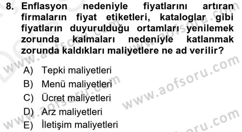 Maliye Politikası 1 Dersi 2017 - 2018 Yılı 3 Ders Sınav Soruları 8. Soru