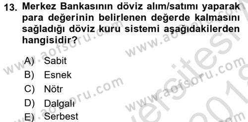 Maliye Politikası 1 Dersi 2017 - 2018 Yılı (Vize) Ara Sınav Soruları 13. Soru