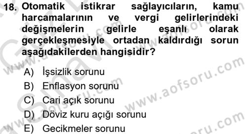 Maliye Politikası 1 Dersi 2017 - 2018 Yılı (Vize) Ara Sınav Soruları 18. Soru