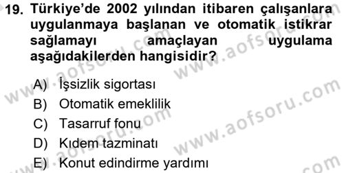 Maliye Politikası 1 Dersi 2017 - 2018 Yılı (Vize) Ara Sınav Soruları 19. Soru