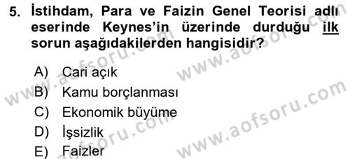 Maliye Politikası 1 Dersi Ara Sınavı Deneme Sınav Soruları 5. Soru