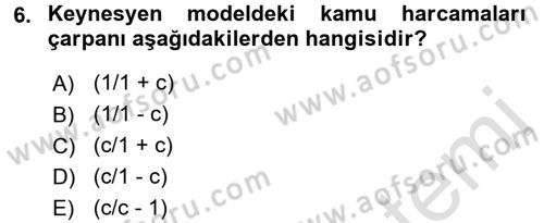 Maliye Politikası 1 Dersi Ara Sınavı Deneme Sınav Soruları 6. Soru
