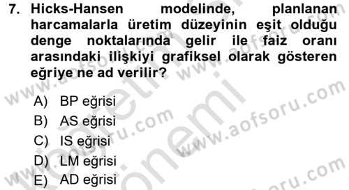 Maliye Politikası 1 Dersi 2017 - 2018 Yılı (Vize) Ara Sınav Soruları 7. Soru