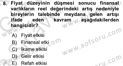 Maliye Politikası 1 Dersi 2017 - 2018 Yılı (Vize) Ara Sınav Soruları 8. Soru