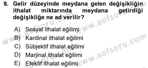 Maliye Politikası 1 Dersi Ara Sınavı Deneme Sınav Soruları 9. Soru