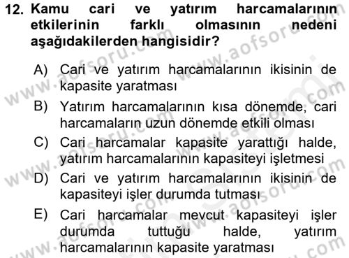 Maliye Politikası 1 Dersi 2017 - 2018 Yılı (Final) Dönem Sonu Sınav Soruları 12. Soru