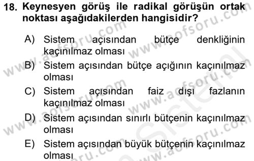 Maliye Politikası 1 Dersi 2017 - 2018 Yılı (Final) Dönem Sonu Sınav Soruları 18. Soru
