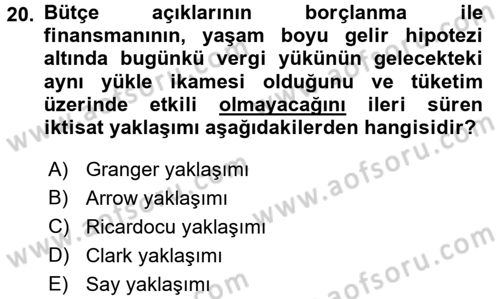 Maliye Politikası 1 Dersi 2017 - 2018 Yılı (Final) Dönem Sonu Sınav Soruları 20. Soru