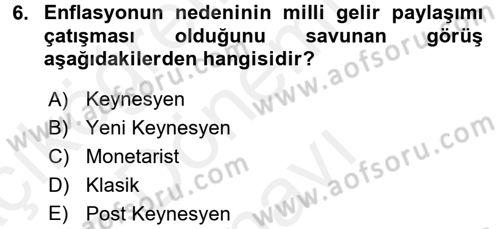 Maliye Politikası 1 Dersi 2017 - 2018 Yılı (Final) Dönem Sonu Sınav Soruları 6. Soru