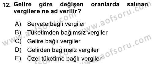 Maliye Politikası 1 Dersi 2018 - 2019 Yılı 3 Ders Sınav Soruları 12. Soru