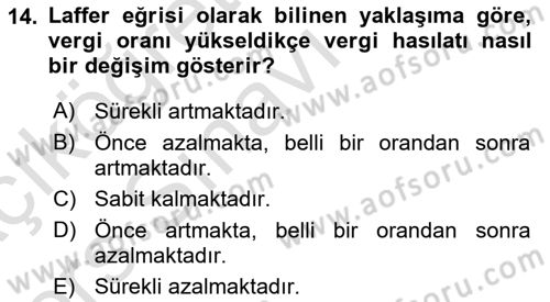 Maliye Politikası 1 Dersi 2018 - 2019 Yılı 3 Ders Sınav Soruları 14. Soru