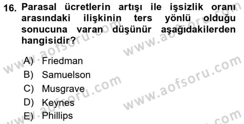 Maliye Politikası 1 Dersi 2018 - 2019 Yılı 3 Ders Sınav Soruları 16. Soru