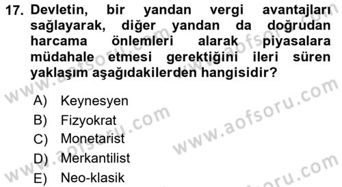 Maliye Politikası 1 Dersi 2018 - 2019 Yılı 3 Ders Sınav Soruları 17. Soru