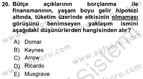 Maliye Politikası 1 Dersi 2018 - 2019 Yılı 3 Ders Sınav Soruları 20. Soru